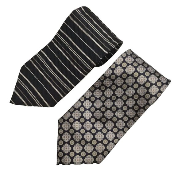 Domenico Franco Como / Alfani UOMO Other - Lot Of 2 Black Fine Silk Ties Alfani UOMO Domenico Franco Striped Frame Pattern